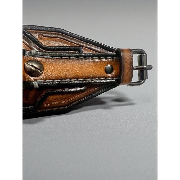 Winner Mechanical Skeleton Watch-Wide Leather Cuff Band-Steampunk-Mens-Gothic - Picture 8 of 8